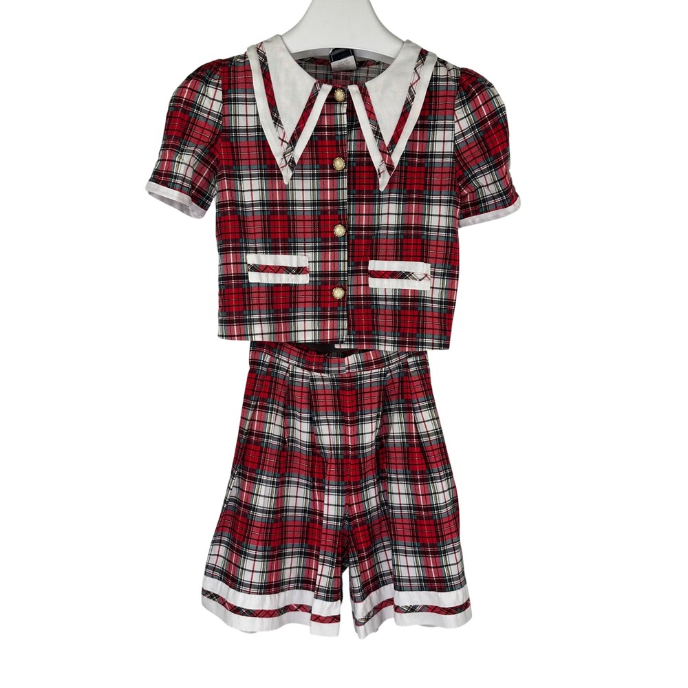 Sweet Soda Kids Red Plaid 2 Piece Set Top and Shorts Vintage Made In USA Girl 10